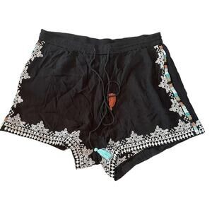 Raga Beaded Embellished Embroidered Gauzy Boho Pull On Shorts Medium Coverup